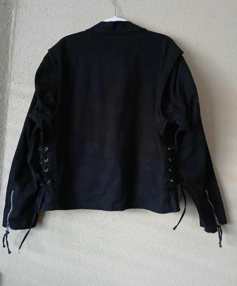 Vintage Camel Smokes Jacket Mens XL Black Denim Bomber Biker Canvas 90s - Image 2 of 4