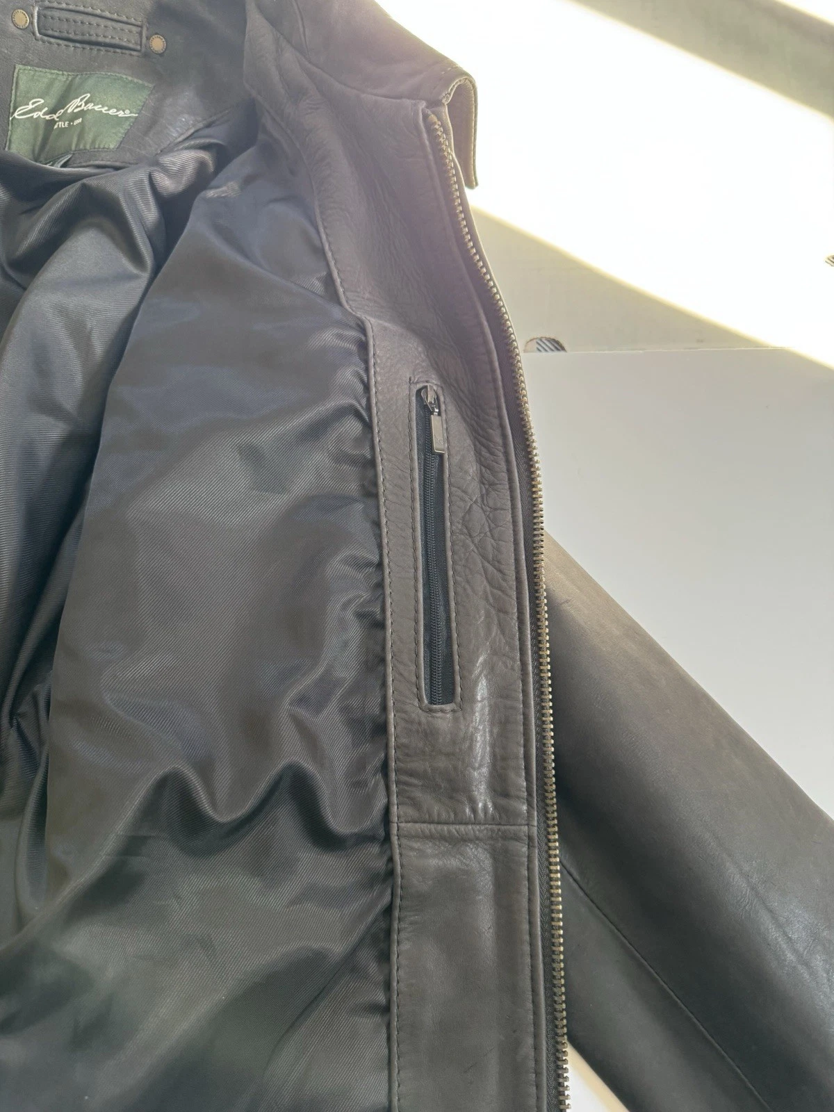 Eddie Bauer Men's Leather Jacket Brown - Full Zip- Large Tall image 5