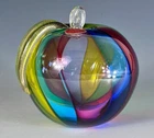 Vintage Murano Large Rainbow and Gold Glass Apple Sculpture with Label