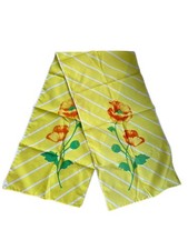 Vintage Floral Rectangle Scarf Lightweight Yellow Polyester Boho Neck Wrap