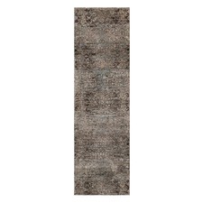 2'5"x8'4" Brown Erased Flower Design Silk Textured Wool Hand Knotted Runner Rug