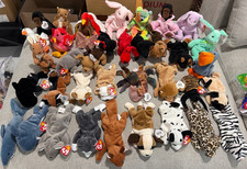 Ty Beanie Babies Large Mixed Animal Plush Lot w/ Heart Tags, 1990s