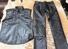 Men's Black Genuine Lambskin Leather Shirt & Quilted Pants Biker Uniform Set