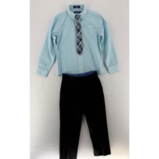 IZOD Boys Size 6 7 Dress Shirt Tie Black Pants 3 Piece Formal Wedding Outfit
