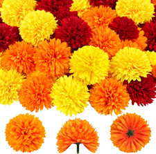 40Pcs 2.75'' Marigold Flowers Heads Bulk, Silk Marigold Artificial Flowers for D