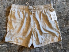 H M Men  s Lined Beige Embroidered Swim Trunks  Size Large L   