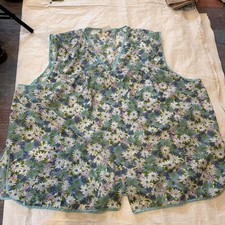 Vintage Cobbler Smock Apron Womens 2X Floral Pockets Snaps