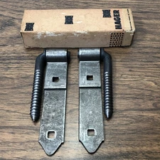 Vintage Pair Hager 6” Steel Screw Hook & Strap Hinges w/ Pintles