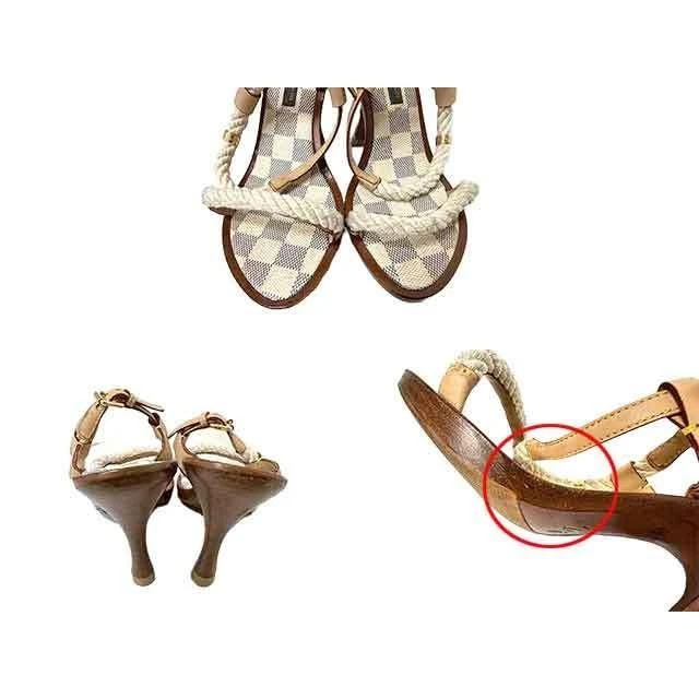 Sandálias LOUIS VUITTON Damier Azur salto com alça branca 9,5cm sapatos femininos tamanho 34  - Imagem 2 de 4