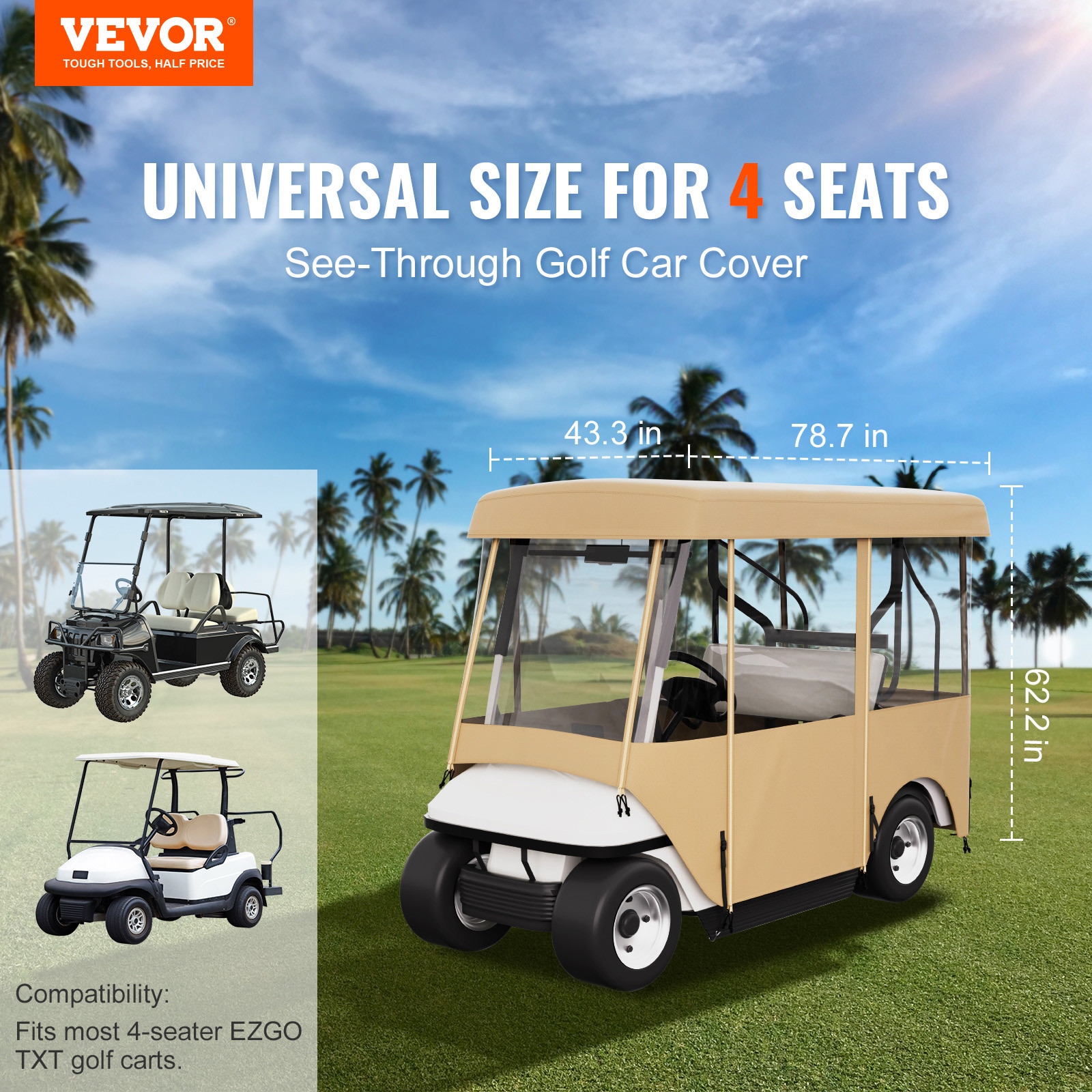 VEVOR 4 Passenger Driving Enclosure Golf Cart Cover Fits EZ GO, Club Car, Yamaha
