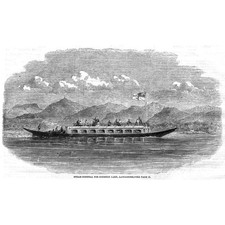 Steam Gondola Boat for CONISTON WATER (Lake) Lancs (Cumbria)-Antique Print 1860
