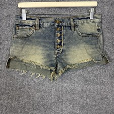 We The Free People Womens Button Fly Denim Distressed Frayed Hem Shorts Size 25