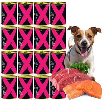 16x 800g Hundefutter Nassfutter Hund 100% mit Rind Lachs Getreidefrei X-DOG