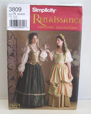 Simplicity 3809 Renaissance Lady or Royalty Costume Pattern Misses' 10-14 Uncut