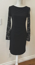 NEW W TAG ELIZA J SHEET DRESS BLACK /LACE LONG SLEEVES/ HIDDEN ZIP,LINED. SZ:6