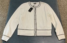 Adriana Papell Women’s XL Ivory/Black Tipped Button Front Cardigan Sweater $99