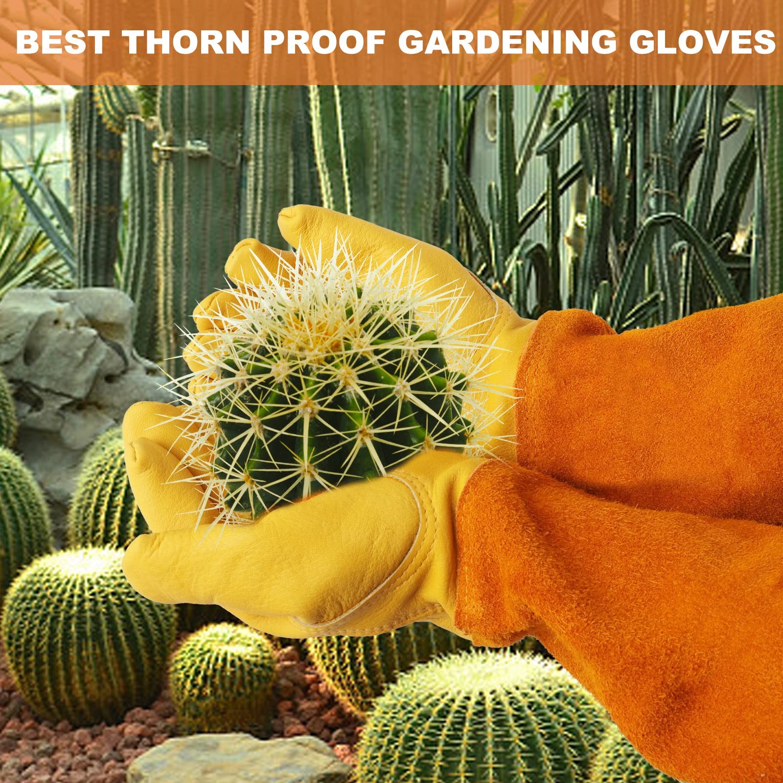 Long Gardening-Gloves Women/Men-Thorn proof Rose Pruning Heavy Duty Gauntlet-M thumbnail 3