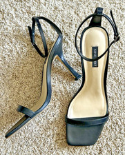 Nine West Yess Black Square Sandal Heel SZ 8.5