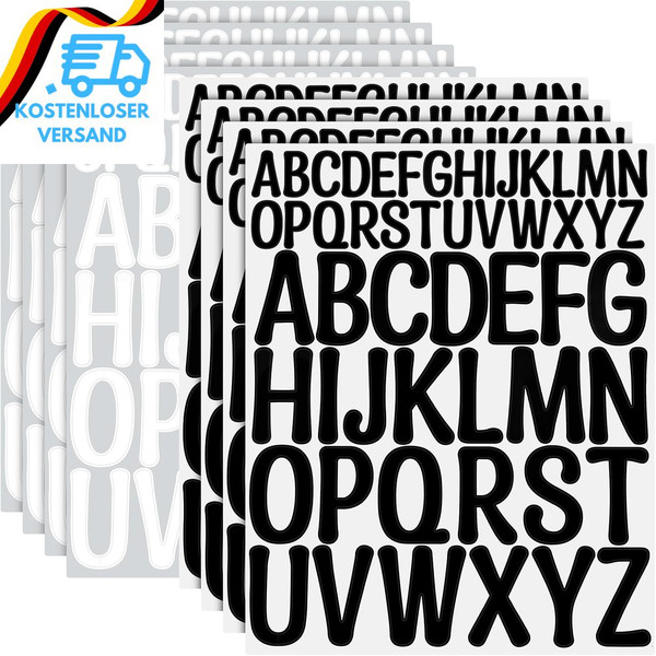 Buchstaben Aufkleber, 416 StüCk/8 Blatt Klebebuchstaben Schwarz Weiß, Selbstkleb-image