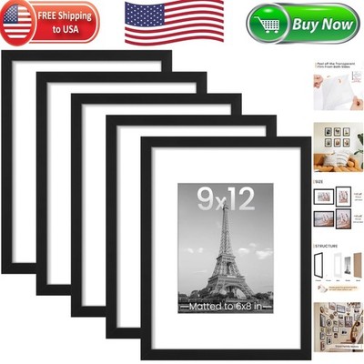 Sleek Black 5-Piece Picture Frame Set - Perfect for Family Photos and Gifting