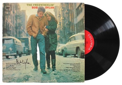 Bob Dylan Signed The Freewheelin' Bob Dylan Album Cover W/ Vinyl