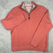 Tommy Bahama Mens Medium Coral Beige Reversible 1/4 Zip Pullover Sweater Quarter