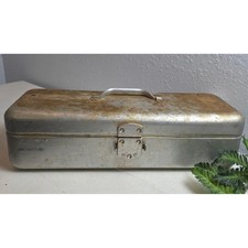 Vintage Aluminum Toolbox Industrial Metal Storage Chest Rustic Patina Handle