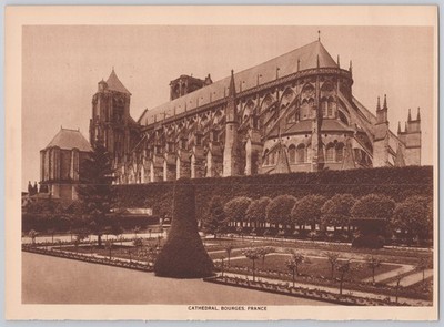 1914 Bourges Cathedral France Gothic Architecture Antique Book Plate Print