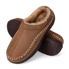 BOVTY Men's Moccasin House Slippers - Memory Foam Indoor Outdoor 11, Tan