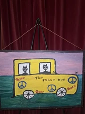 outsider folk art painting original pussy bus