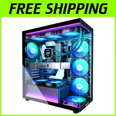 Black Mid Tower Gaming PC Case with Full-View Tempered Glass