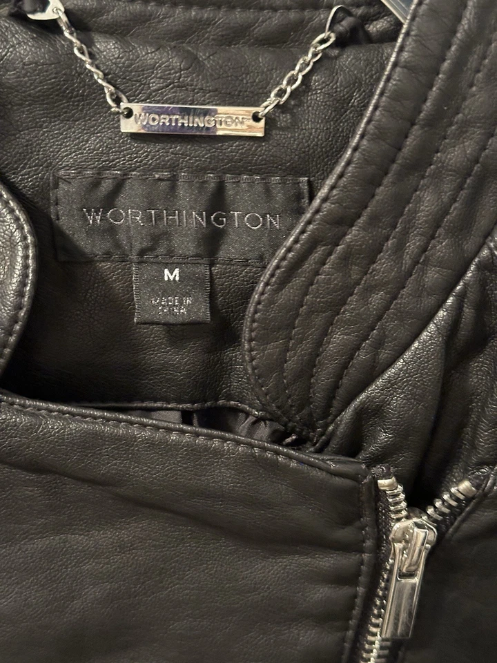 Black Zip Faux Leather Zip Biker Jacket WORTHINGTON Women’s Medium - Image 2 of 4