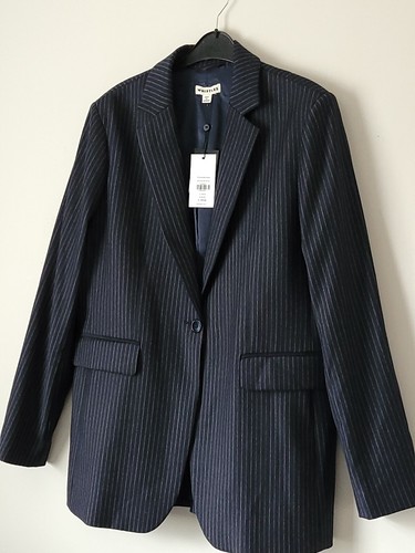 WHISTLES Pinstripe Blazer Jacket Wool Blend Navy Size Uk 16 BNWT RRP £199. - Picture 4 of 20