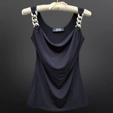 Y2K Black Tank Top Silver chunky chain straps Size S McBling Gothic Grunge