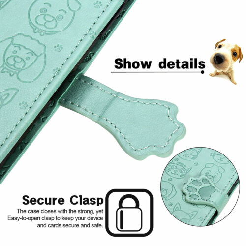 For Various Phone Cute Dog Cat Leather Wallet Case Card Flip Stand Cartoon Cover - Picture 2 of 14