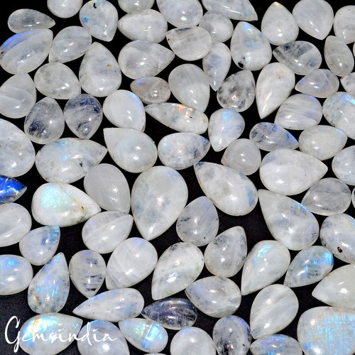 1200 Ct Natural Rainbow Moonstone Pear Shape Cabochon Gemstone Wholesale ~85 Pcs - Picture 3 of 11