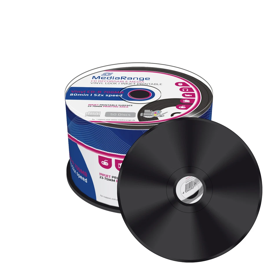 MR226] 50 x Mediarange CD-R vinyl printable, black dye Bedruckbar 52x Rohling - Bild 2 von 4