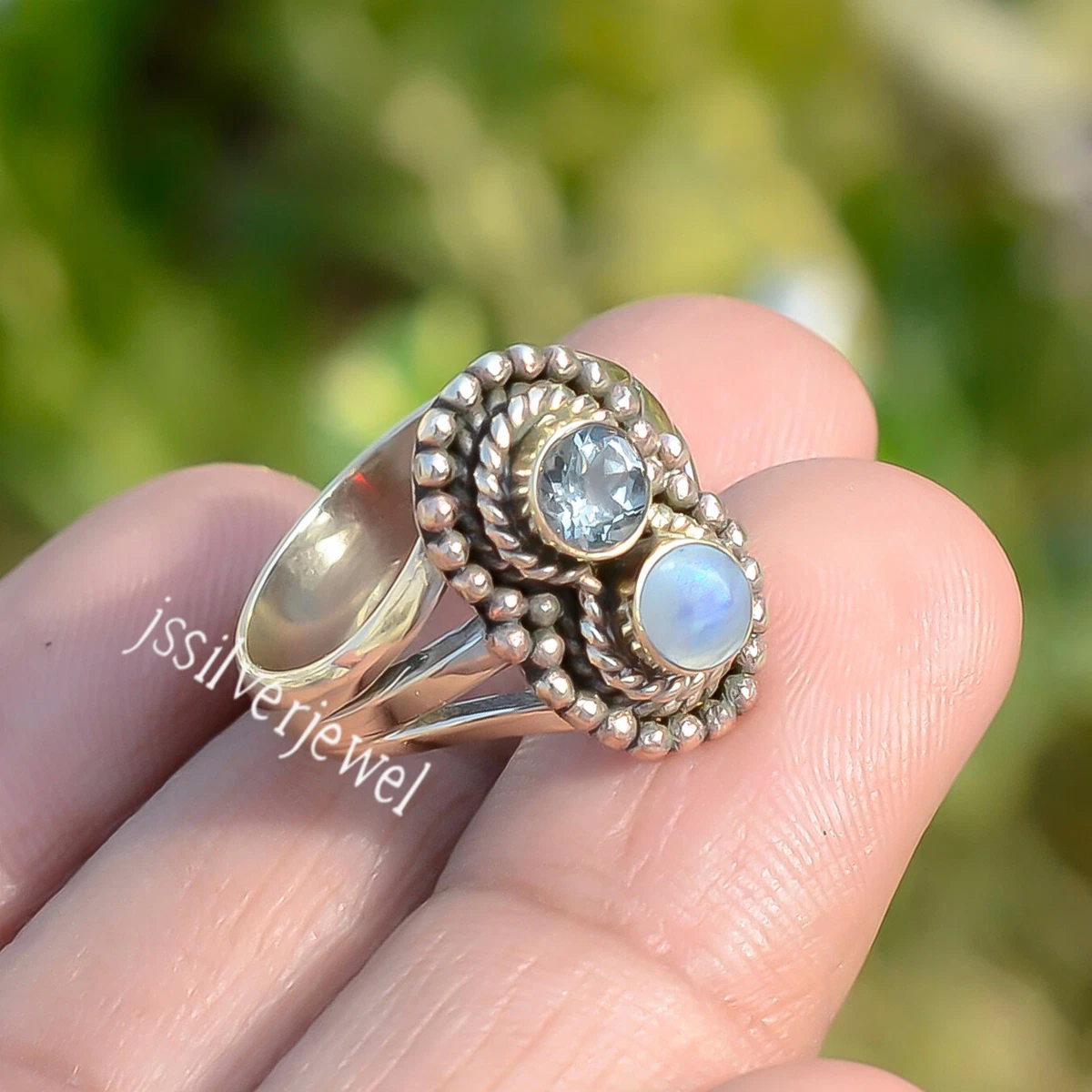 Blue Topaz Moonstone Gemstone Jewelry 925 Sterling Silver Couple