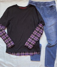 Boys Art Class Sz XL 16 Faux Lauered Long Sleeve Flannel Shirt  Denim Joggers