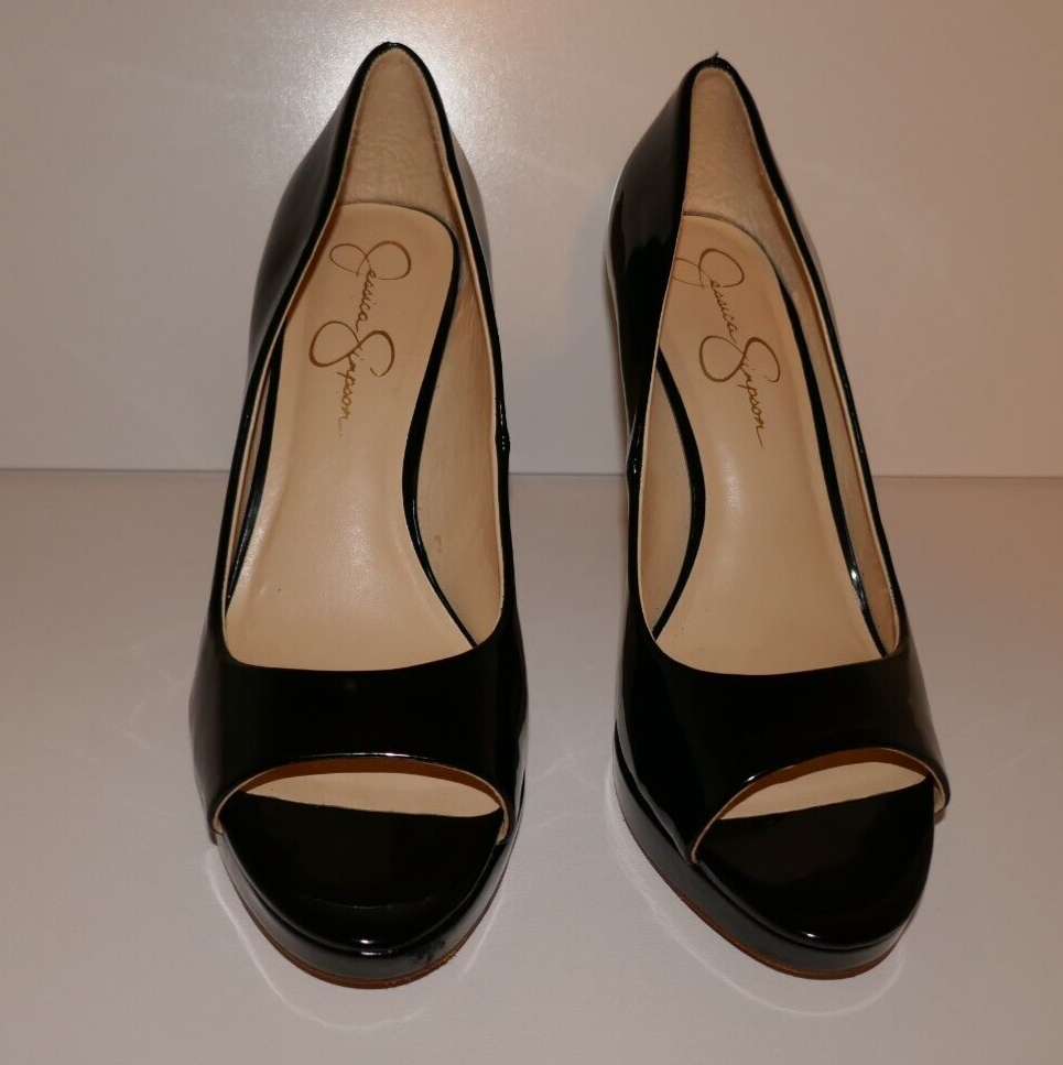 Jessica Simpson Platform Black Patent Peep Toe 4.5\