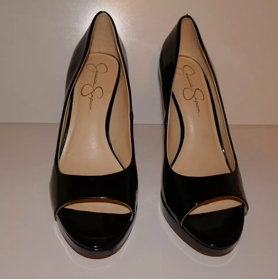 Jessica Simpson Platform Black Patent Peep Toe 4.5