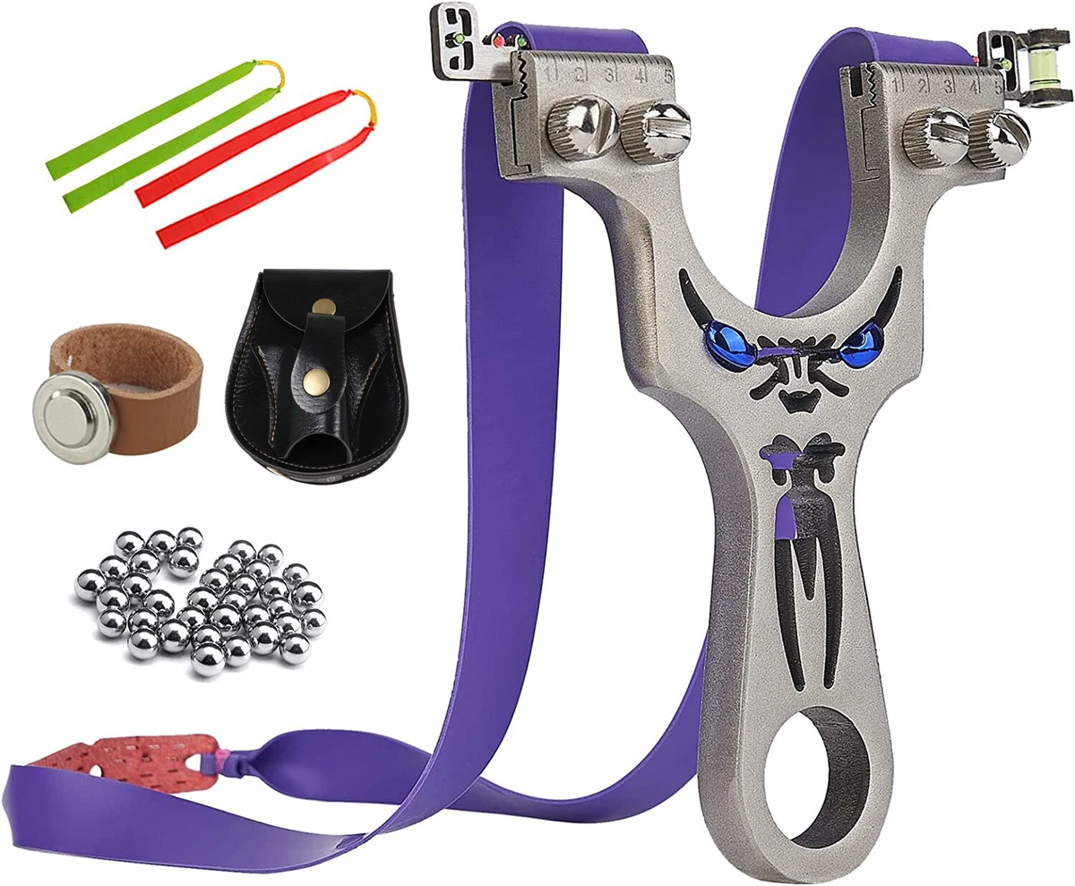 Metal Slingshot Catapult Set with Ammo Balls Aiming Point Rubber