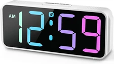 Small Digital Alarm Clock Plug In Tiny RGB Colorful Changing Large Display White