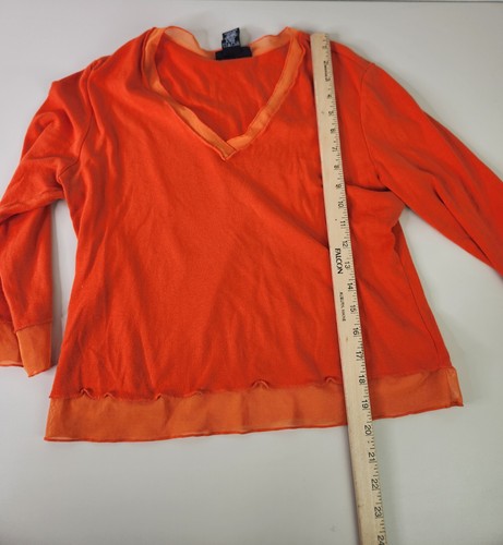 Express Jeans Orange Mid Sleeve Length Women's Blouse Shirt Size Large - Picture 3 of 12