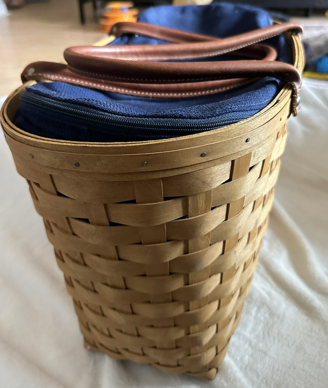 Longaberger Large Boardwalk Basket Purse Indigo, Zippered Liner