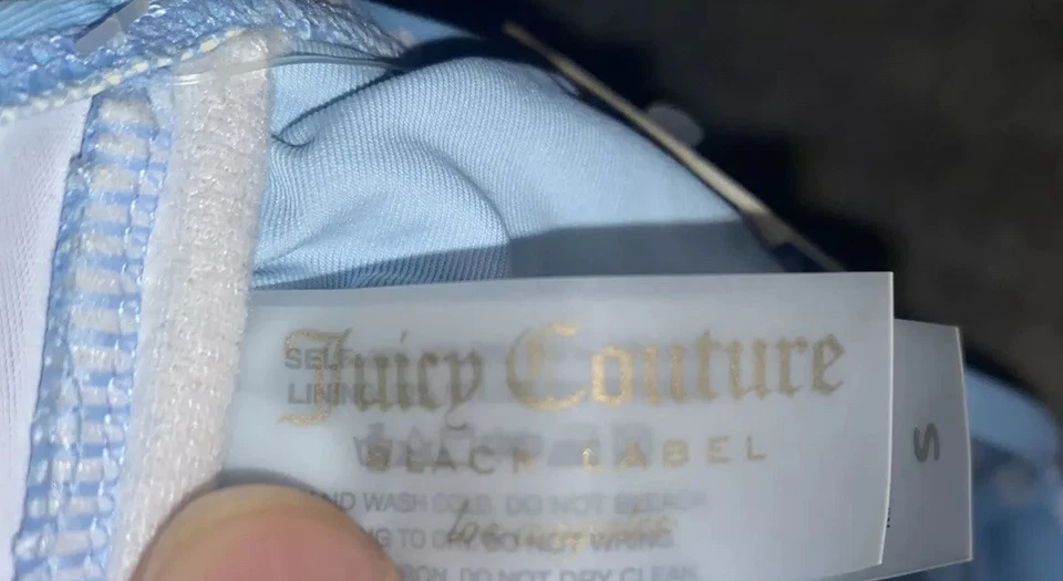 Nuevo Top de Bikini de Natación Juicy Couture Etiqueta Negra Azul Blanco Floral Acolchado Talla Pequeña Foto 3 de 3