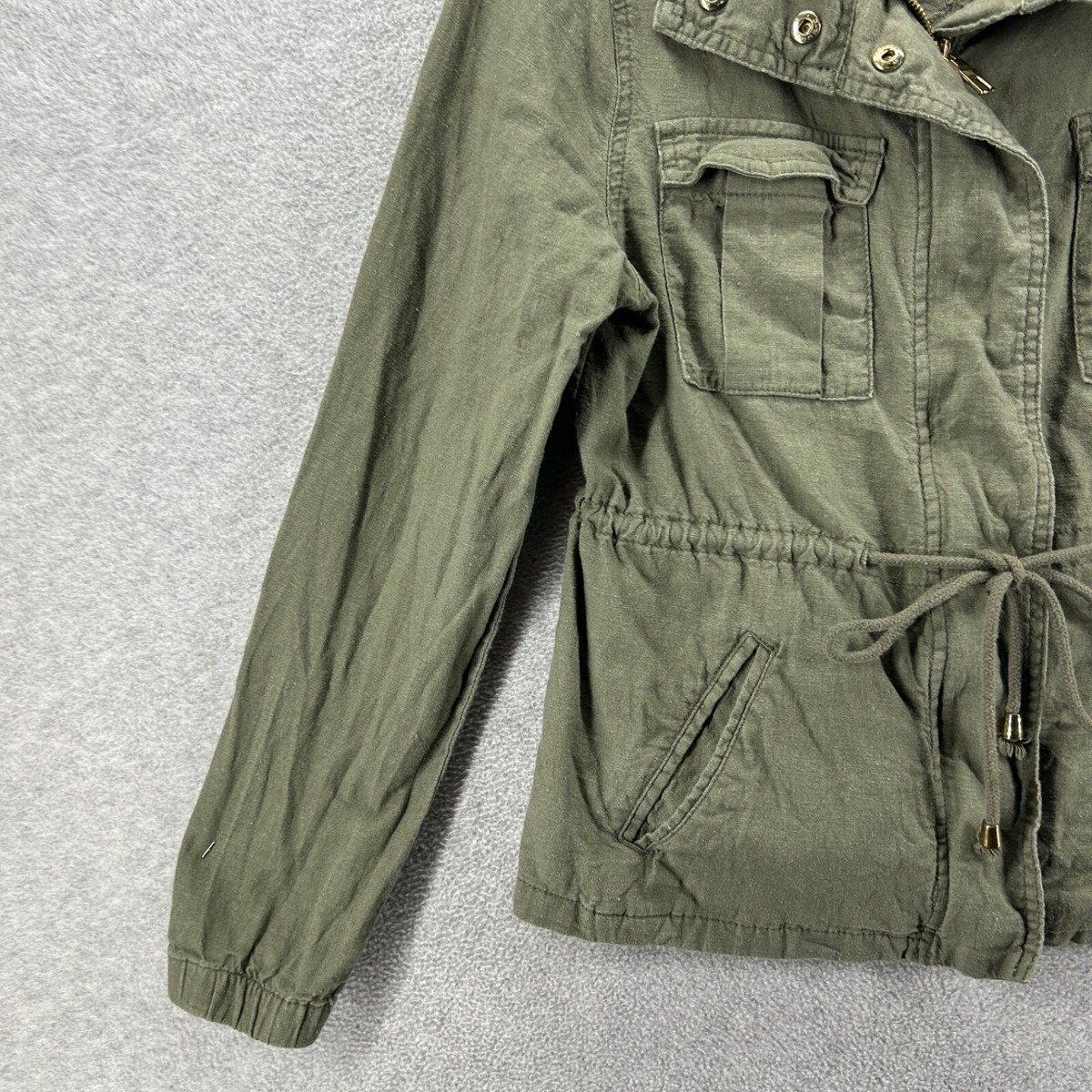 Old Navy Jacket Womens Size Small Green Military Zip Pockets Linen