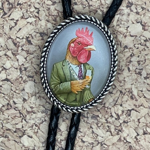 WINE Rooster TUX Western Leather Bolo Tie Lariat Necklace Wedding Gift Groomsmen - Picture 3 of 14