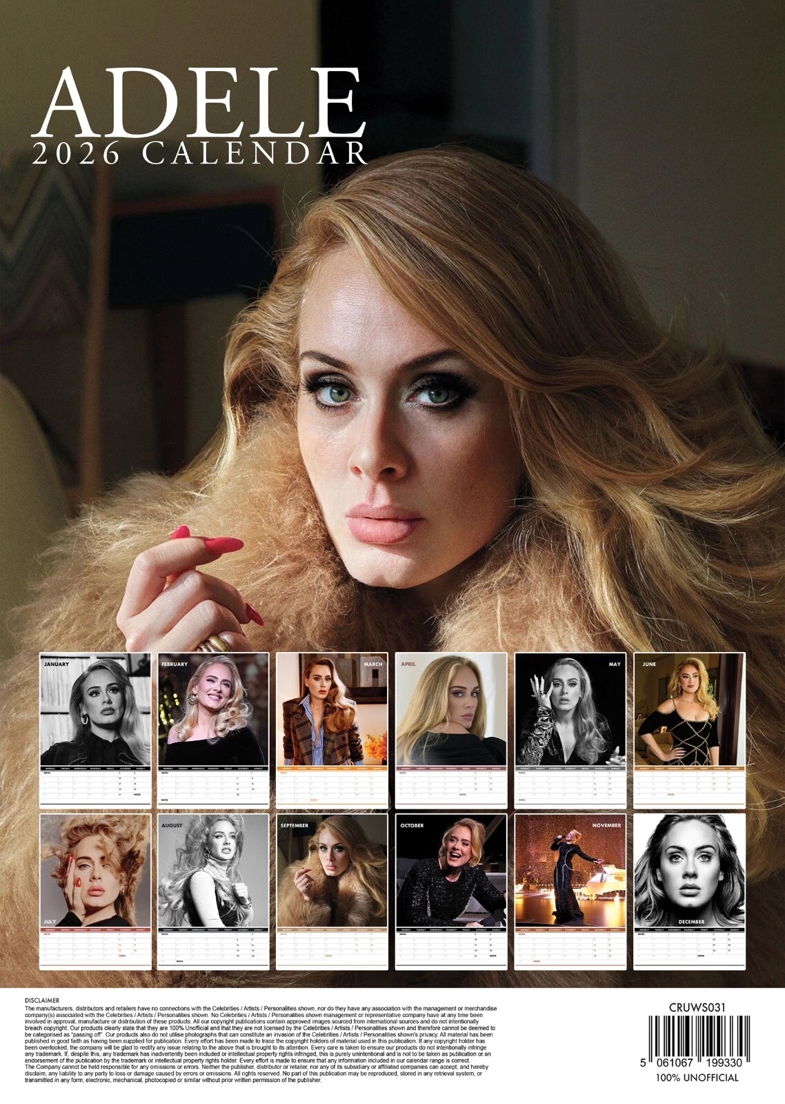 Adele 2026 Vertical Wall Calendar – Elegant Design & Iconic Voice