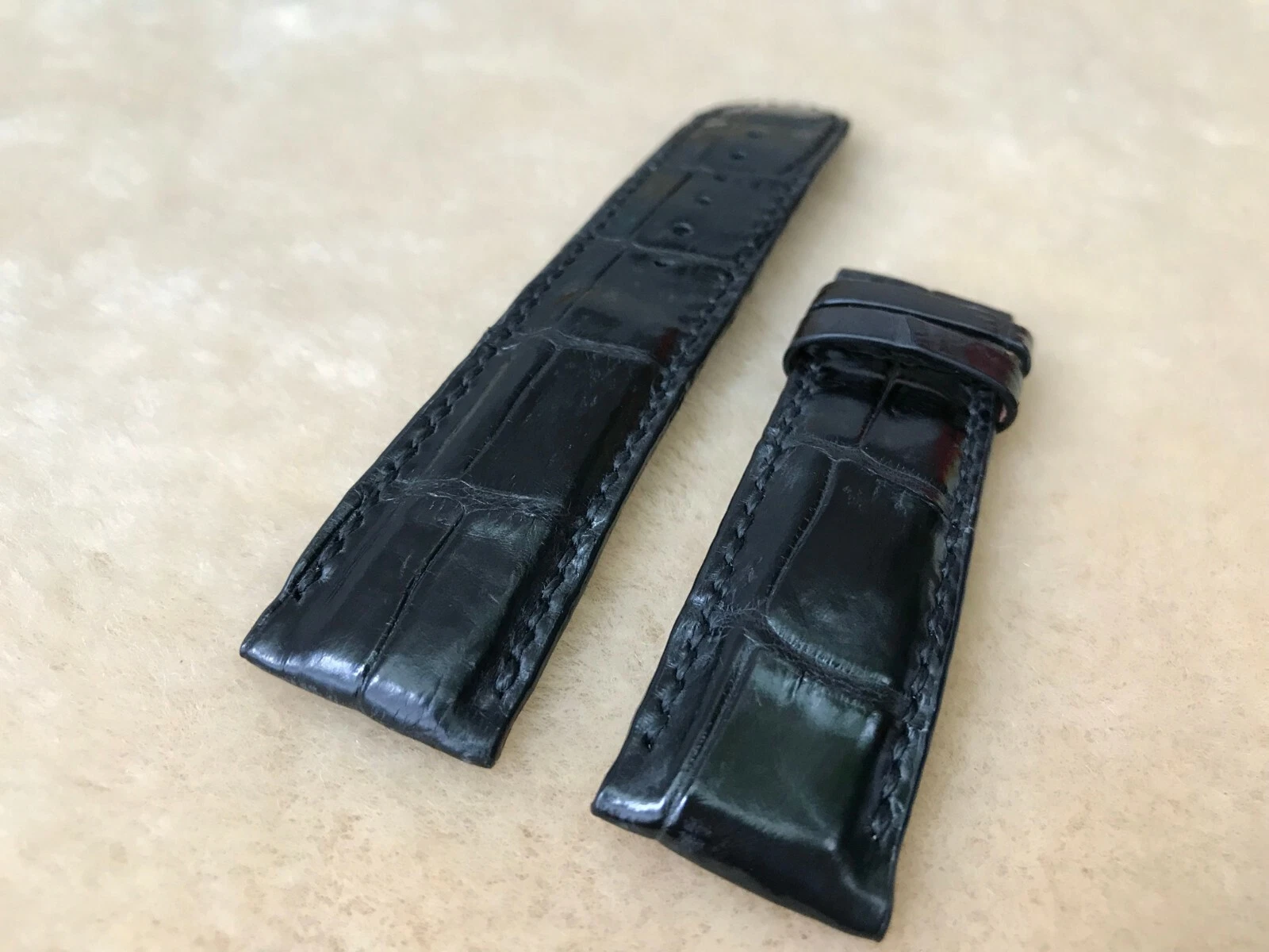 22mm/20mm Black Alligator Crocodile Embossed Leather Watch Strap Band